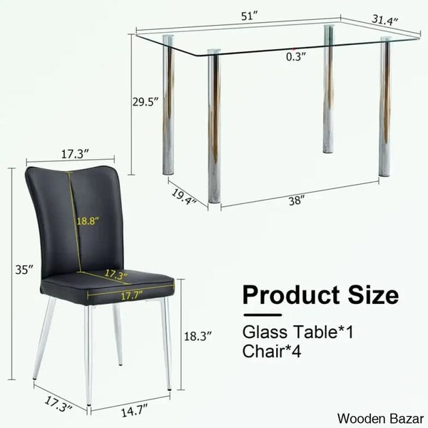Clemency 4 Seater Glass Top Dining Set - Wooden Bazar