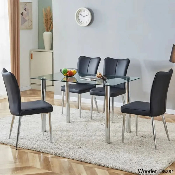 Clemency 4 Seater Glass Top Dining Set - Wooden Bazar