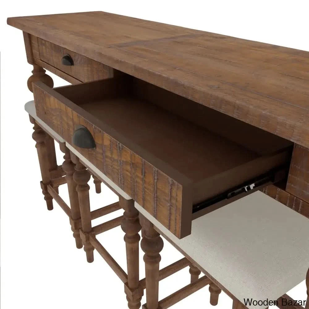Wood Console Table and Stool Set