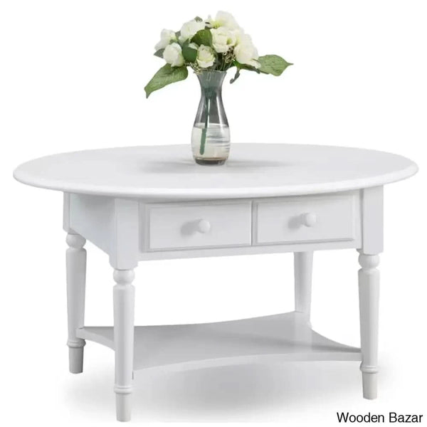 Coastal Solid Wood Oval Coffee And Center Table