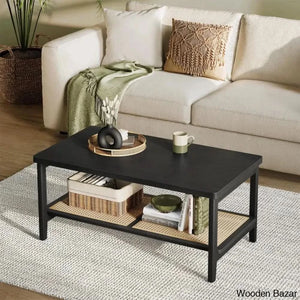 Coffee And Center Table With Pvc Rattan Storage Shelf