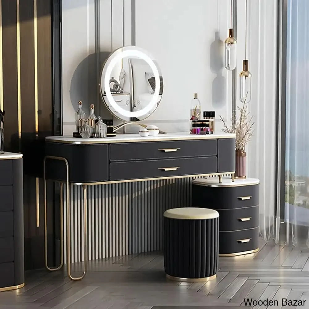 Colbee Vanity Dressing Table With Mirror Light And Stool