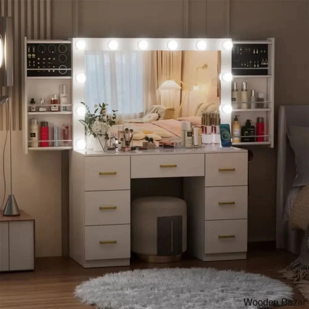 Collibee Makeup Vanity Dressing Table With Lighted Mirror & Power Outlet 3 Color Modes