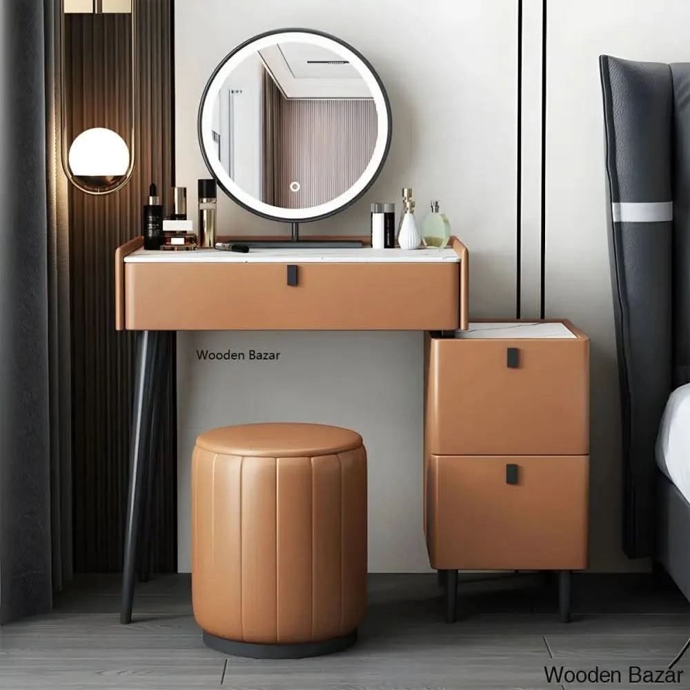 Contemporary Vanity Dressing Table Set Stone with Mirror for Bedroom