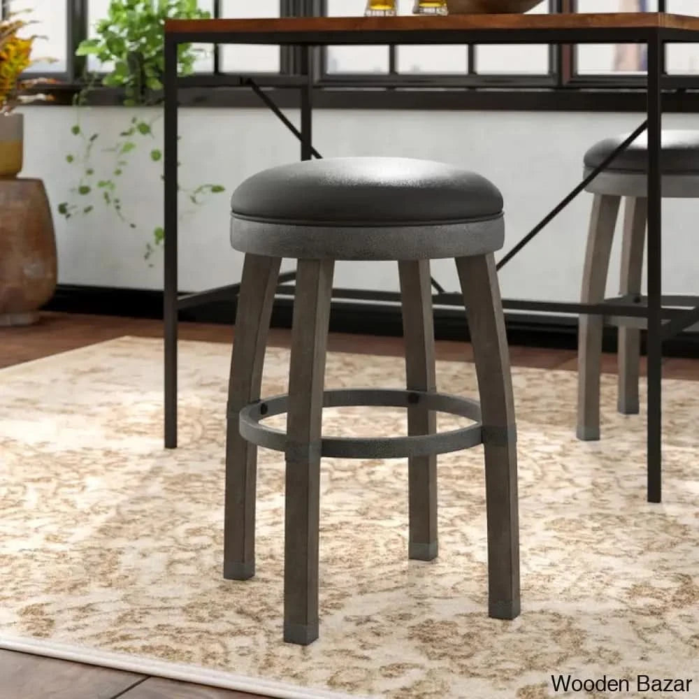 Coomeso Swivel Upholstered Counter And Bar Stool With Solid Wood Frame (Set Of 2) Grey / Black