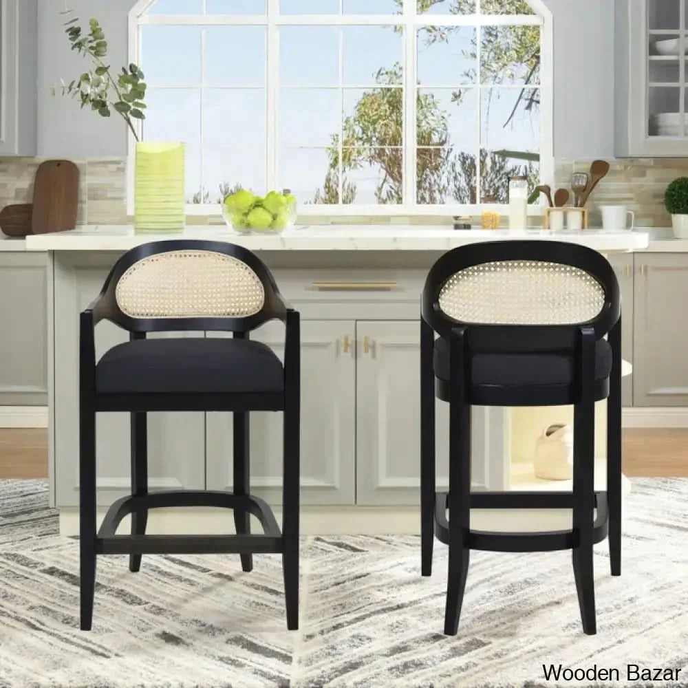 Copleys Swivel Cane Counter And Bar Stool Jet Black Basketweave / Bar 30.5’’