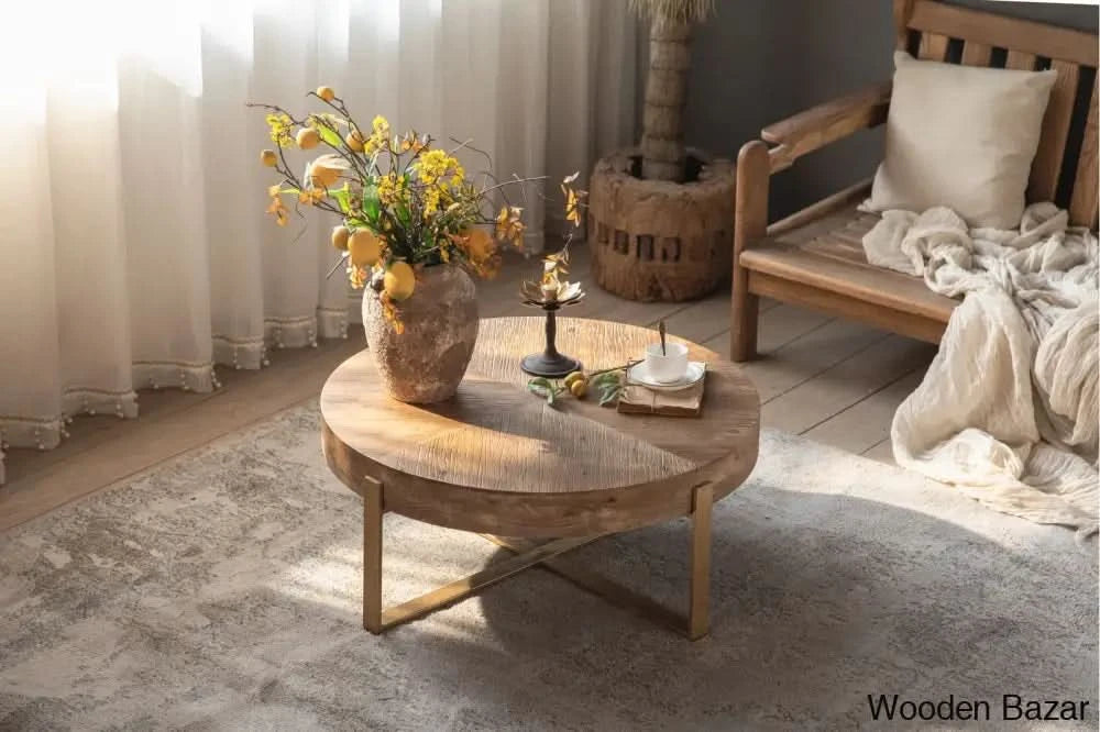 Corderiha Solid Wood Top Single Coffee And Center Table Gold / 13’’ H X 32’’ L W