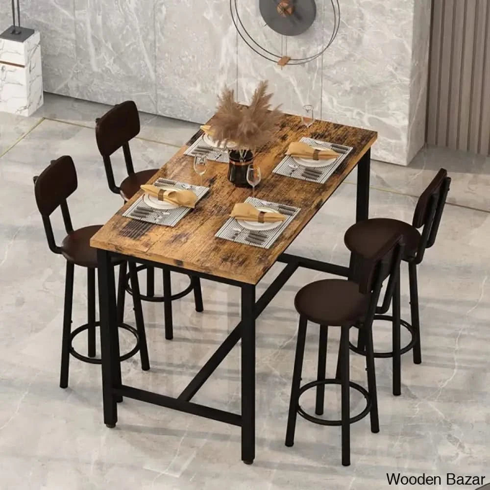 Corol Stylish 4 Seater Kitchen & Dining Room Set With Stools Rustic Brown