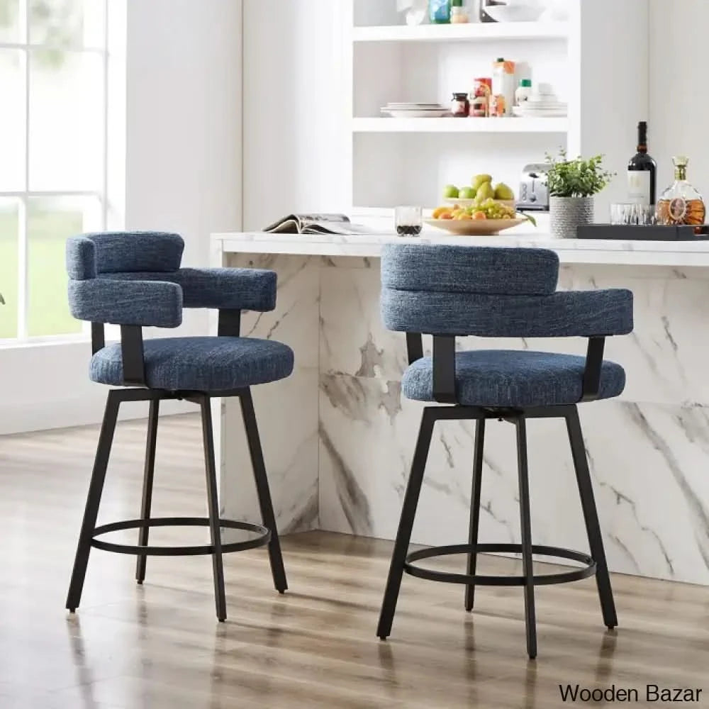 Corri Swivel Full Back Counter And Bar Stool Height Upholstered Metal (Set Of 2) Blue / Bar