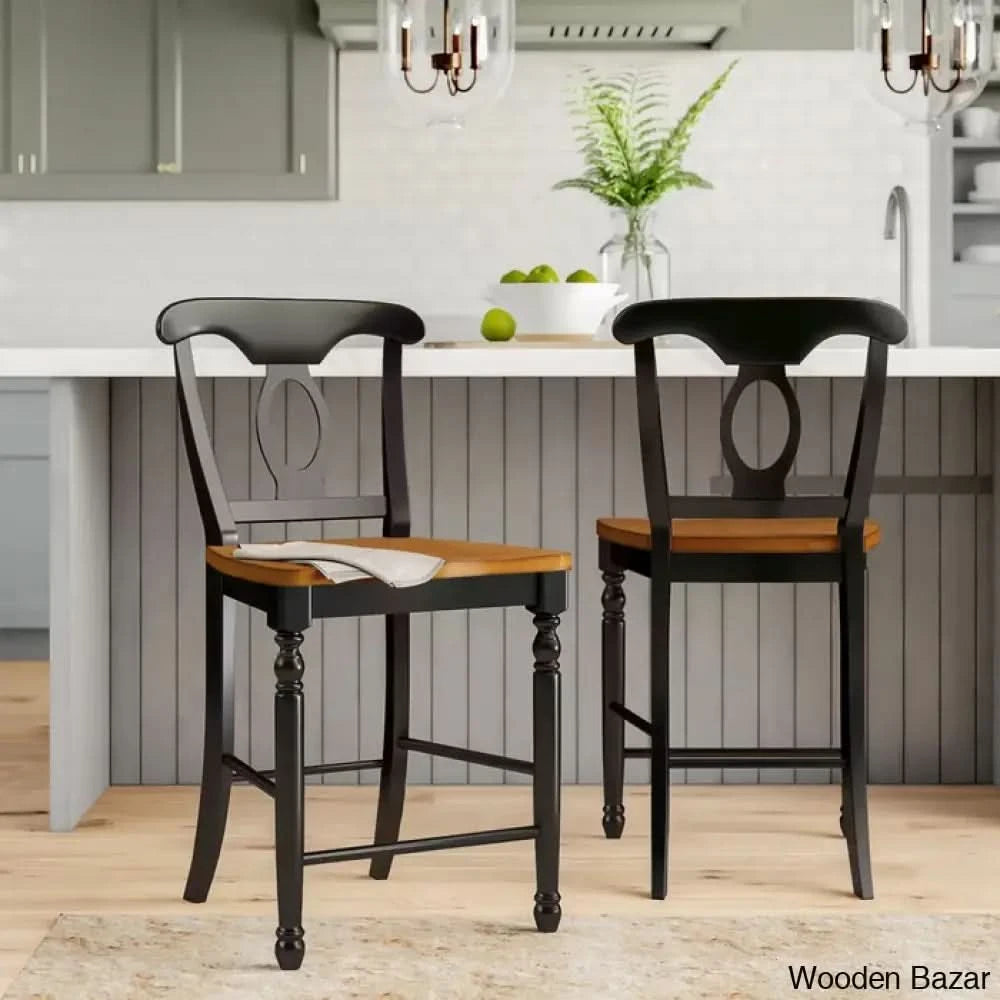Courtdalen Swivel Solid Wood 24’’ Counter And Bar Stool (Set Of 2) Brown/Black