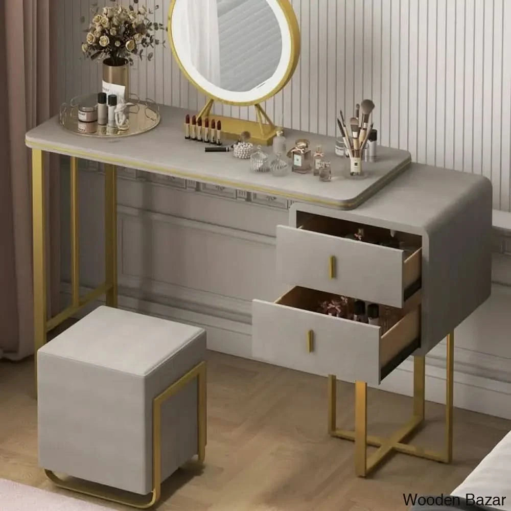 Creekside 39.4’’ Makeup Dressing Table And Vanities With Dresser Led Lights Mirror Stool