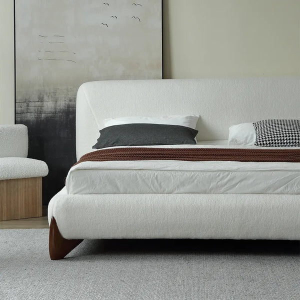 Pearl Modern White Bouclé Upholstered Platform Bed
