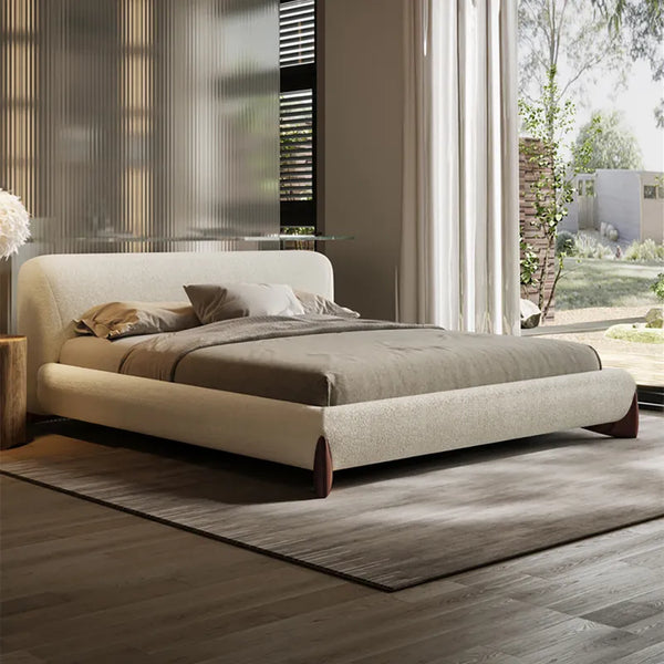 Pearl Modern White Bouclé Upholstered Platform Bed