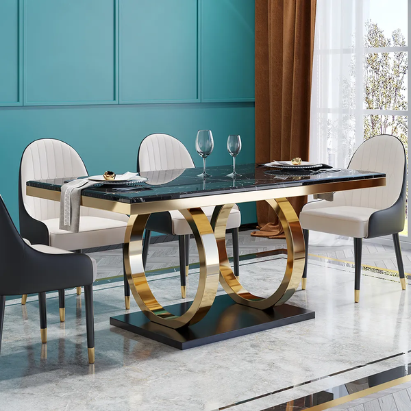Kelsburg Modern Luxury Dining Table with Metal Frame & Natural Marble Top