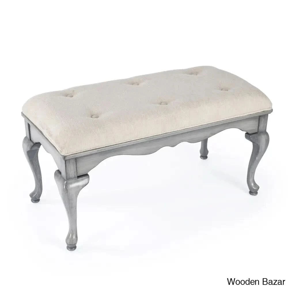 Daena Modern Grace Upholstered Bench - Wooden Bazar Olive Ash Burl