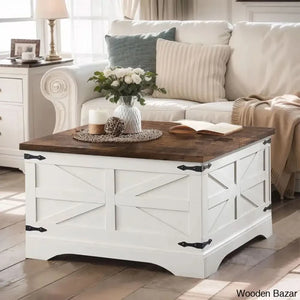 Dahlquisto Farmhouse Square Storage Coffee And Center Table With Hinged Lift Top White