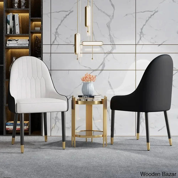 Darg Modern Dining Chairs (Set Of 2) With Pu Leather In White & Black With Sleek Metal Legs