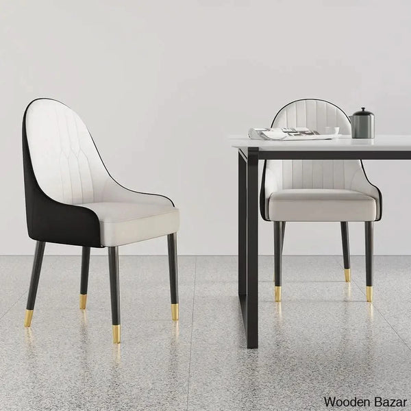 Darg Modern Dining Chairs (Set Of 2) With Pu Leather In White & Black With Sleek Metal Legs