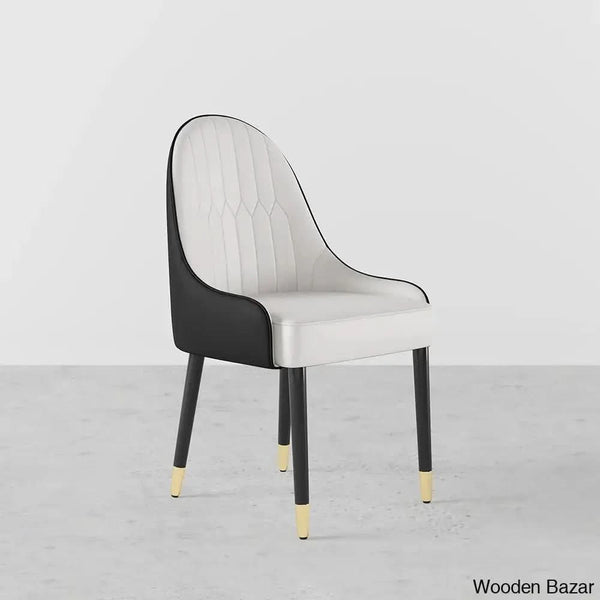 Darg Modern Dining Chairs (Set Of 2) With Pu Leather In White & Black With Sleek Metal Legs