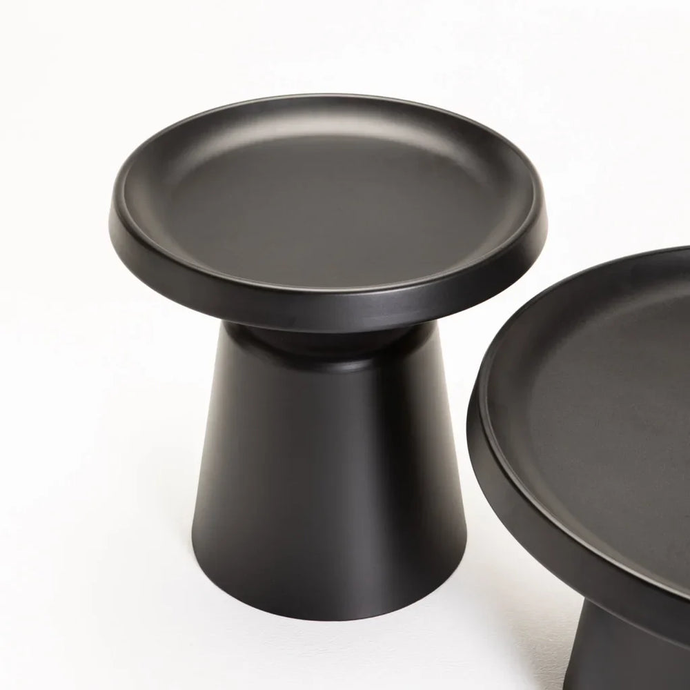 Modern Round Metal Side Table with Matte Black Pedestal Base