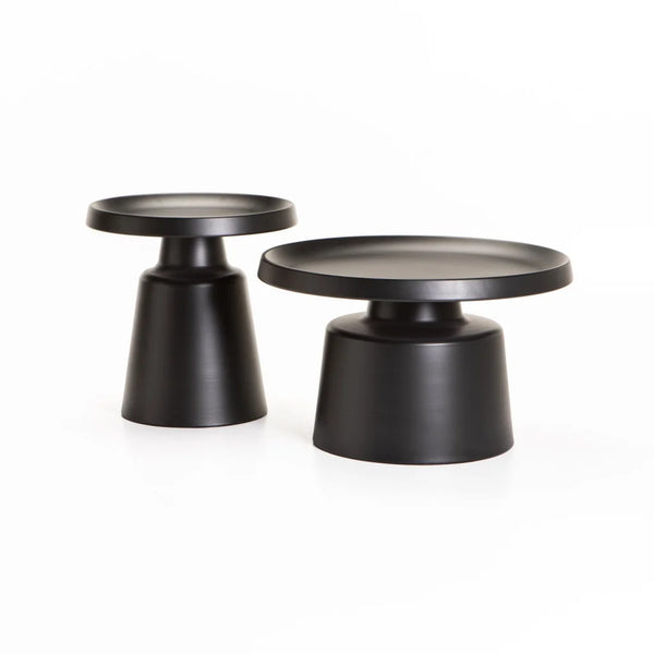 Modern Round Metal Side Table with Matte Black Pedestal Base