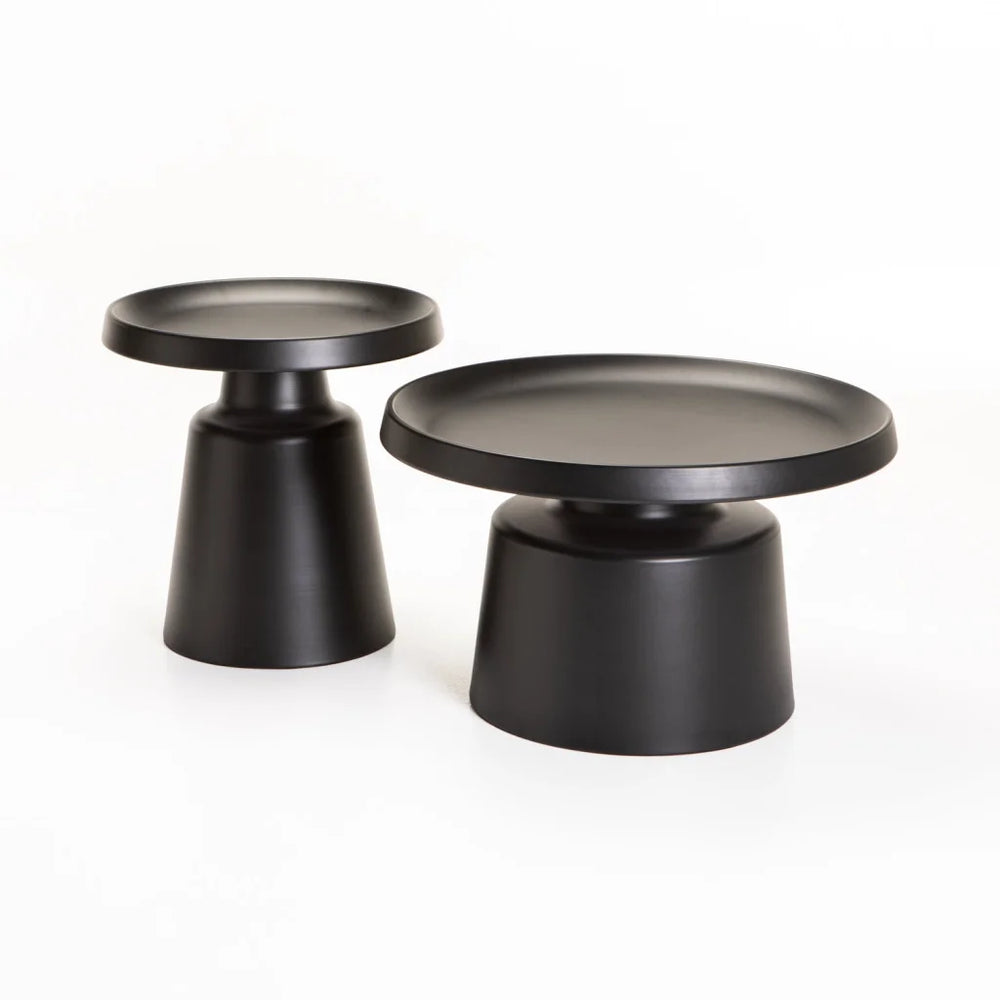 Modern Round Metal Side Table with Matte Black Pedestal Base