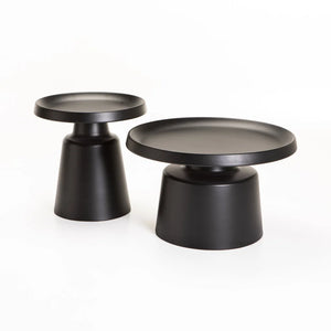Modern Round Metal Side Table with Matte Black Pedestal Base