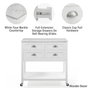 Deden Marble Top Kitchen Island Trolley Cart Cabinet Kitchen Island With Storage