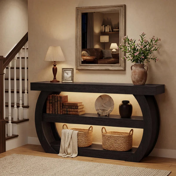 Console Table with Storage Shelves  Wooden Bazar