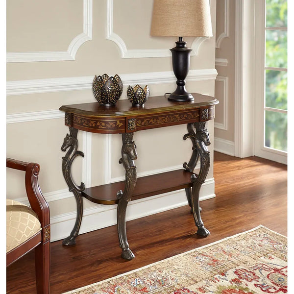Console Table with Ornate Horse Motif Legs  Wooden Bazar