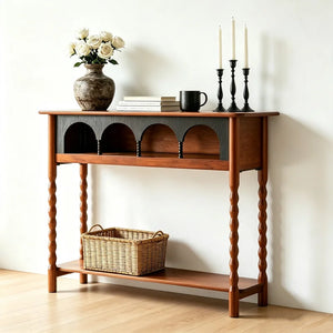 Solid Wood Console Table with Storage – Walnut  Wooden Bazar