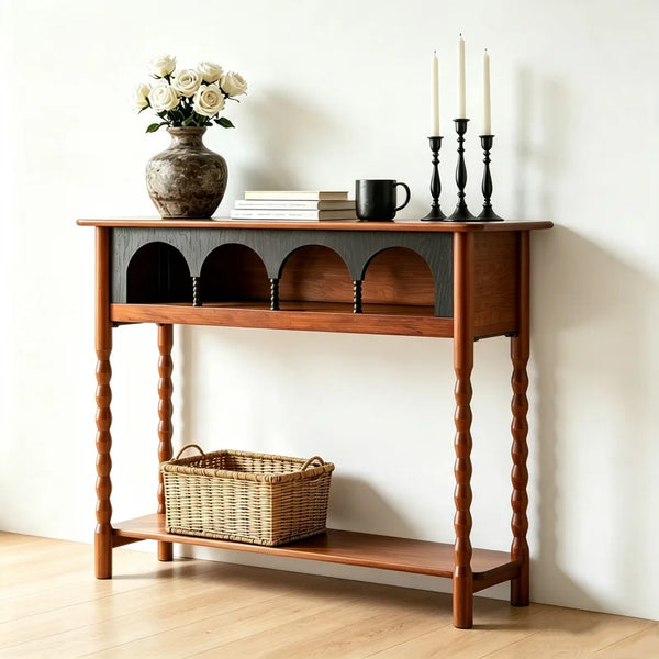 Solid Wood Console Table with Storage – Walnut  Wooden Bazar