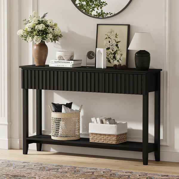 Valdemara 3-Drawer Console Table with Lower Shelf  Wooden Bazar