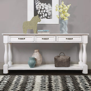 Long Wood Console Table with 3 Drawers & Bottom Shelf  Wooden Bazar