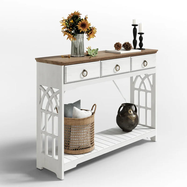 3-Drawer Farmhouse Console Table for Entryway  Wooden Bazar