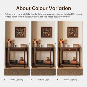 Traditional Small Solid Wood Top Console Table with Drawer & Shelf – Turned Legs  Wooden Bazar