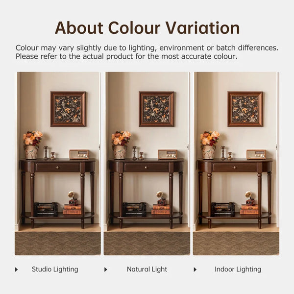 Traditional Small Solid Wood Top Console Table with Drawer & Shelf – Turned Legs  Wooden Bazar