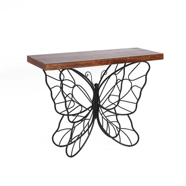 Solid Wood Console Table with Butterfly Iron Base  Wooden Bazar