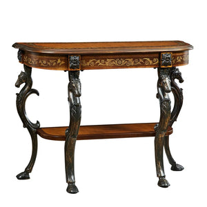 Console Table with Ornate Horse Motif Legs  Wooden Bazar