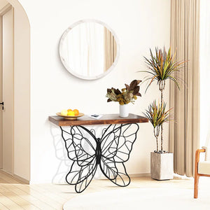 Solid Wood Console Table with Butterfly Iron Base  Wooden Bazar
