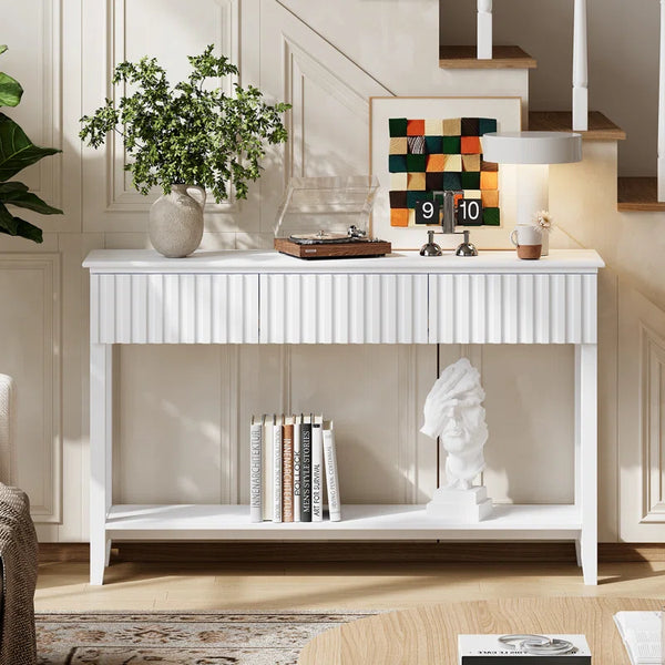 Valdemara 3-Drawer Console Table with Lower Shelf  Wooden Bazar