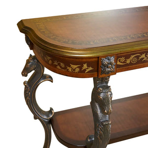 Console Table with Ornate Horse Motif Legs  Wooden Bazar