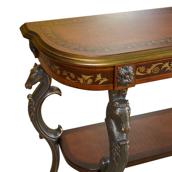Console Table with Ornate Horse Motif Legs  Wooden Bazar