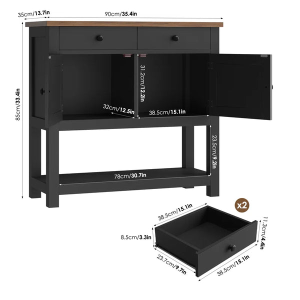 Latiasha 35.4" Console Table with Drawers and Cabinet  Wooden Bazar