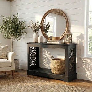 Wood Console Table with Open Shelf  Wooden Bazar