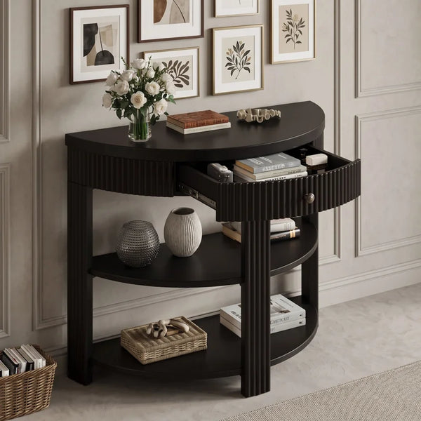 Console Table with Drawer & Shelves  Wooden Bazar