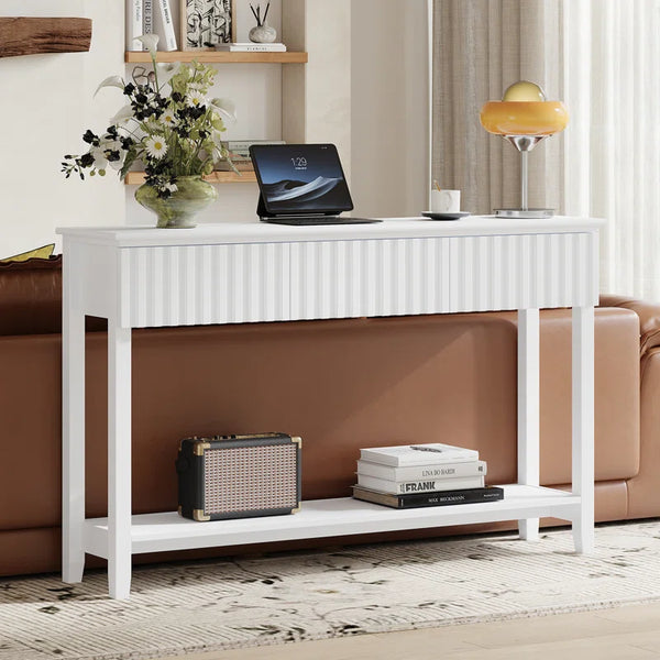 Valdemara 3-Drawer Console Table with Lower Shelf  Wooden Bazar