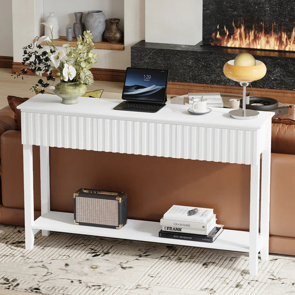Valdemara 3-Drawer Console Table with Lower Shelf  Wooden Bazar