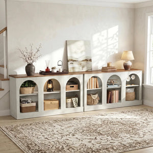 Farmhouse Console Table with 3-Tier Storage  Wooden Bazar