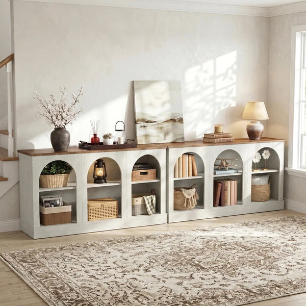 Farmhouse Console Table with 3-Tier Storage  Wooden Bazar